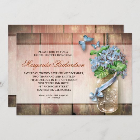 bocal de mason bois rustique fleuri invitations de (Devant / Derrière)
