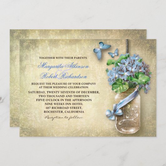 bocal de mason faire-part de mariage à fleurs viei (Devant / Derrière)