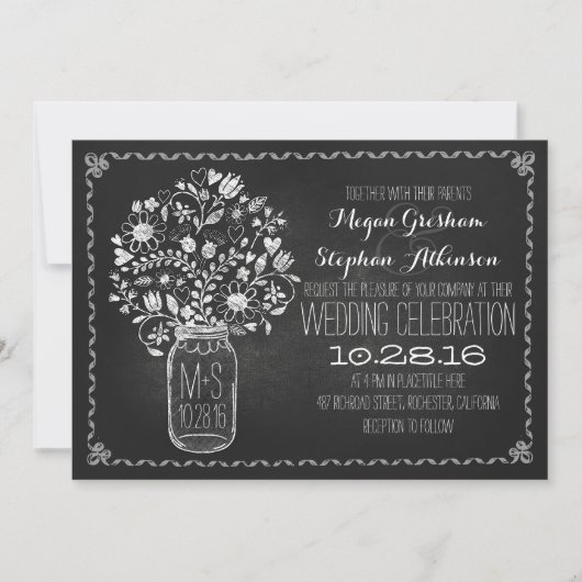 bocal de mason floral chalkboard invitations de ma (Devant)