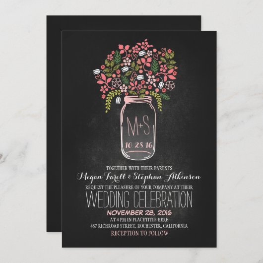 bocal de mason floral chalkboard invitations de ma (Devant / Derrière)