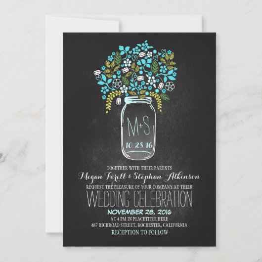 bocal de mason floral chalkboard invitations de ma (Devant)
