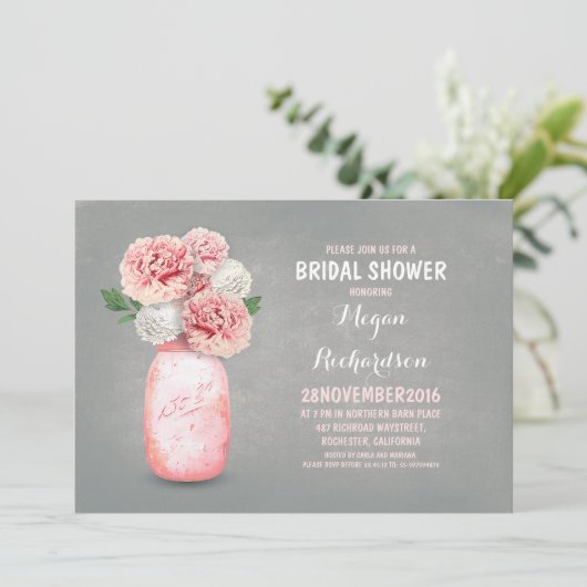 Bocal de mason peint invitation rustique de douche (Debout devant)