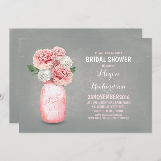 Bocal de mason peint invitation rustique de douche (Devant / Derrière)