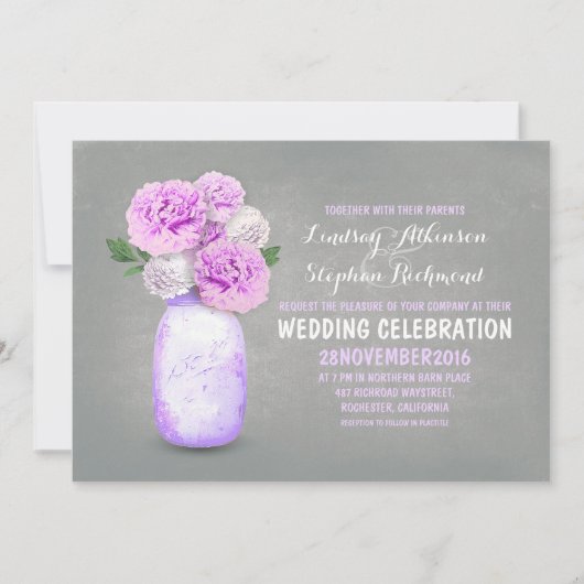 Bocal de mason peint invitations de mariage rustiq (Devant)