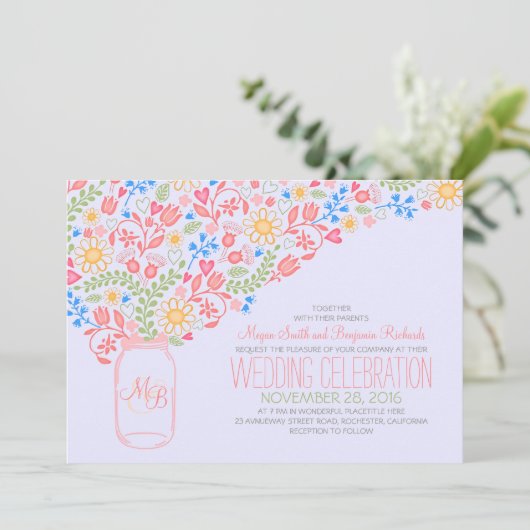 bocal de mason rose fleurs créatives faire-part de (Debout devant)