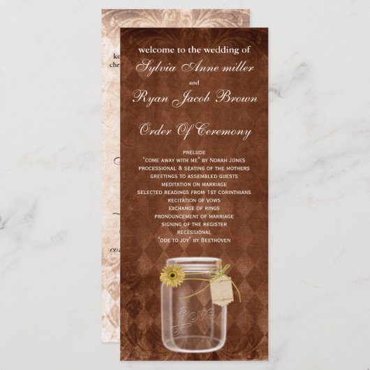 bocal de mason rustique brun programme de mariage (Devant / Derrière)