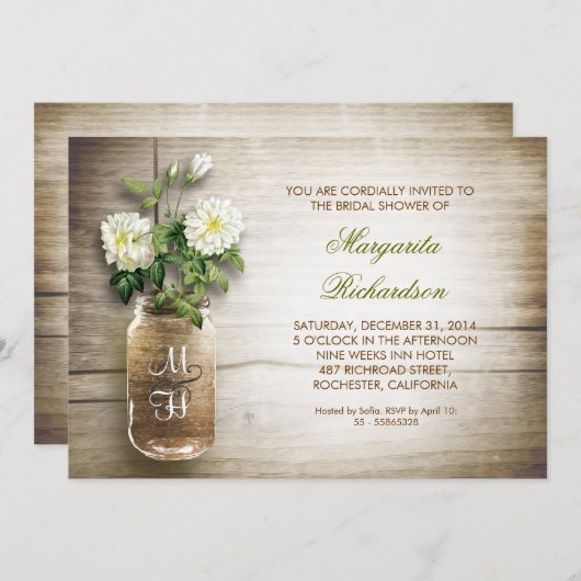 bocal de mason rustique invitation nuptiale (Devant / Derrière)