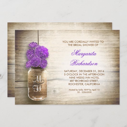 bocal de mason rustique invitation nuptiale (Devant / Derrière)