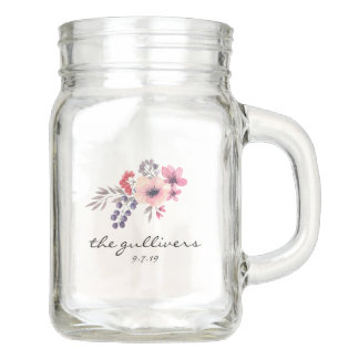 Bocal Mason Fleur sauvage Mariage d'aquarelle