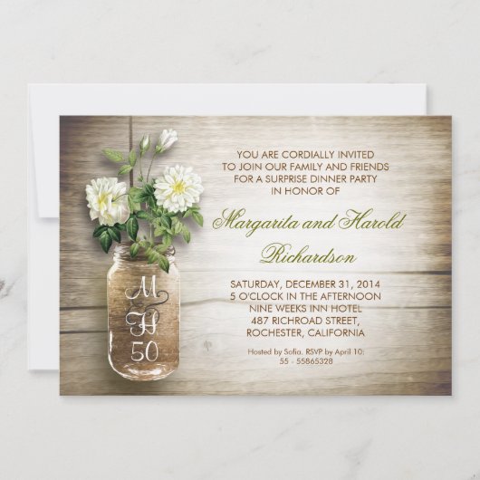bocal rustique mason mariage invitations anniversa (Devant)