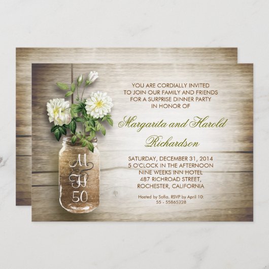bocal rustique mason mariage invitations anniversa (Devant / Derrière)