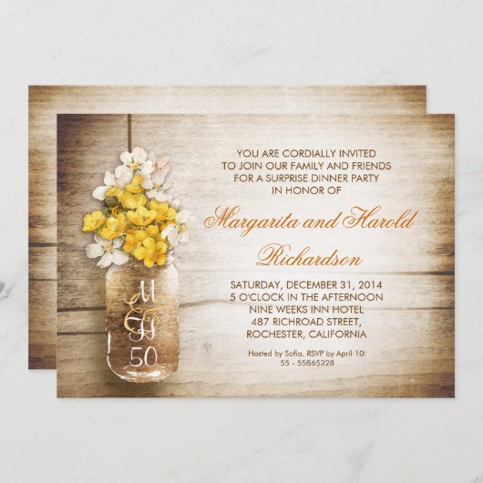 bocal rustique mason mariage invitations anniversa (Devant / Derrière)
