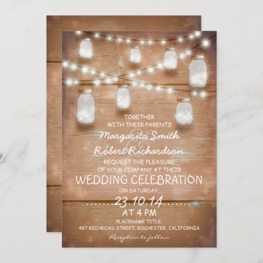 bocaux de mason rustiques et invitations à des mar (Devant / Derrière)