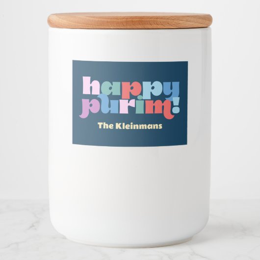 Bocaux Happy Purim petit étiquette pour manot de pêche (Devant)