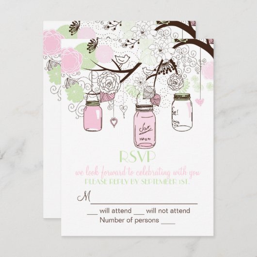 Bocaux Mason Vert Menthe Rose Invitation de Mariag (Devant / Derrière)