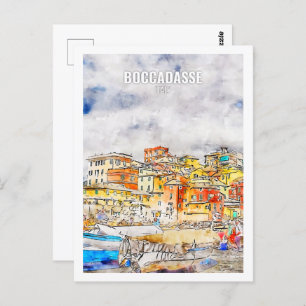 Boccadasse Italië Beroemde Reisplaats Waterverf Briefkaart