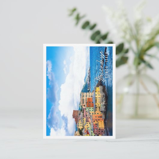 Boccadasse jachthaven panorama in Genua Italië Briefkaart (Staand voorkant)