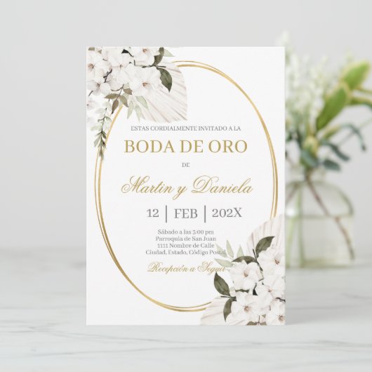 Boda de oro con boho blanco kaart (Staand voorkant)