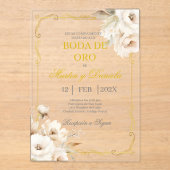 Boda de oro con flor blanca acryl uitnodigingen (Voorkant)