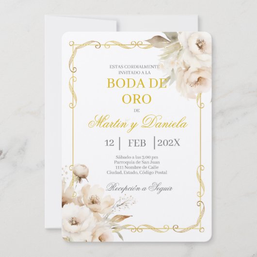Boda de oro con flor blanca kaart (Voorkant)