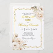 Boda de oro con flor blanca kaart (Voorkant / Achterkant)