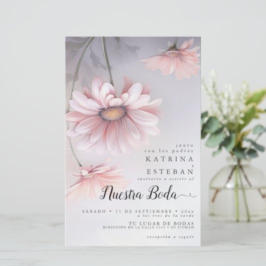 Boda en margaritas rosas pálidas españolas (Staand voorkant)