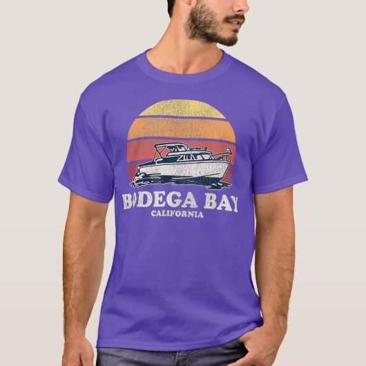Bodega Bay CA Boating 70 s Retro Boat T-shirt (Voorkant)