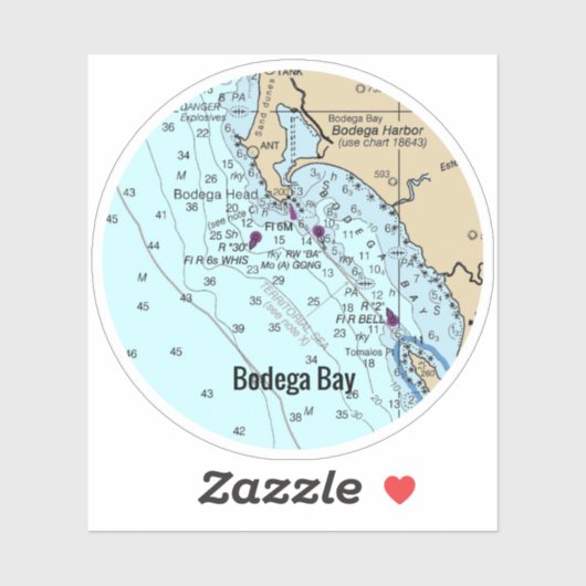 Bodega Bay Nautical Chart Sticker (Vel)