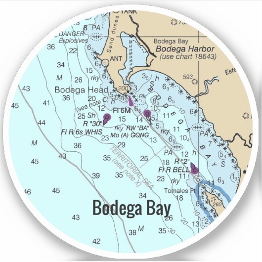 Bodega Bay Nautical Chart Sticker (Voorkant)