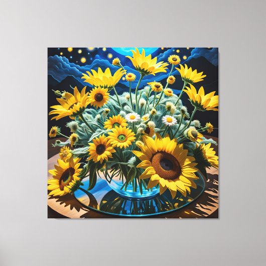 Bodegón Flores y Noche 1 - 001 Canvas Afdruk (Voorkant)