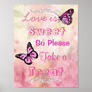 Bodembord voor Snoep Buffet, roze en Butterflies Poster