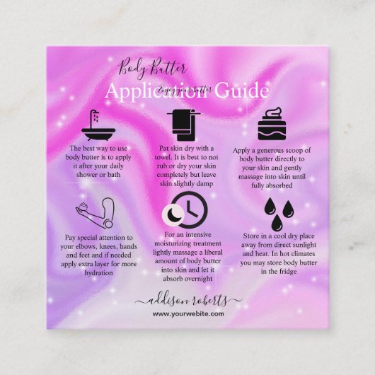 Bodembutter Application Guide Modern Glam Square Vierkante Visitekaartje (Voorkant)