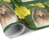 Bodemcollie en gele bloemen cadeaupapier (Rol Hoek)