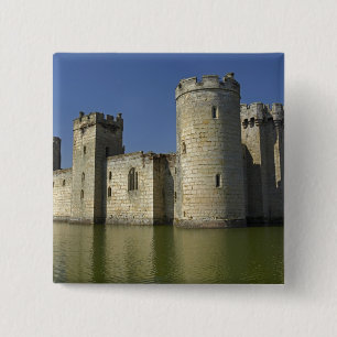 Bodiam Castle (1385), weerspiegeld in slotgracht, Vierkante Button 5,1 Cm