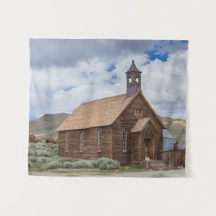 Bodie Ghost Stewn Church Cloudy Skies Wandkleed