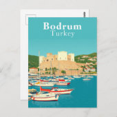 Bodrum, Turkije Retro Art Briefkaart (Voorkant / Achterkant)