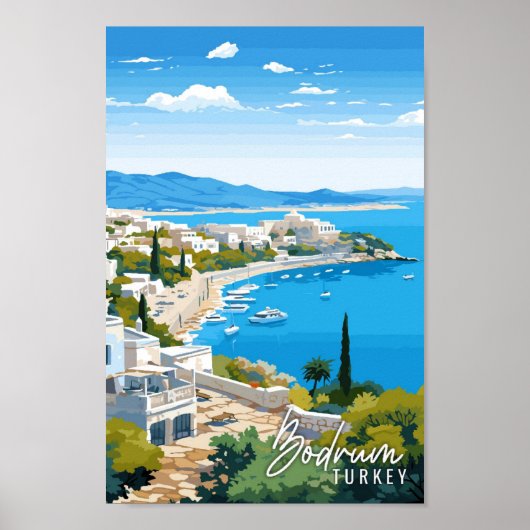Bodrum Turkije vintage reisillustratie Poster (Voorkant)
