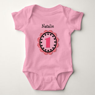 Body 1er Anniversaire Fille un an Grand Numéro Nom V55B