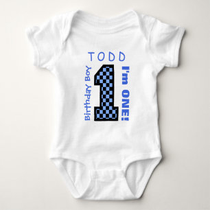 Body 1er Anniversaire Garçon BLUE CHECKS Année Nom pers