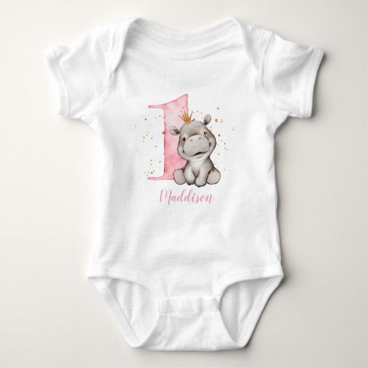 Body 1er anniversaire Hippo Princesse Baby Bodysuit (Devant)