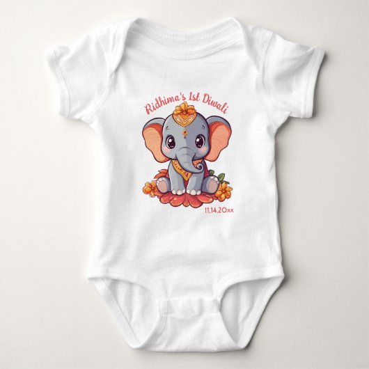 Body 1er Diwali avec un éléphant mignon (Devant)