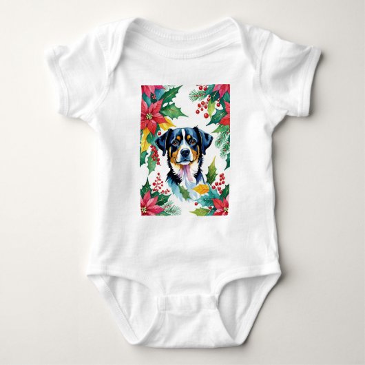 Body Adorable Chien De Noël Avec Poinsettias (Devant)