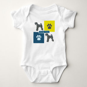 Body Airedale Terrier Dog & Paw Yellow & Blue Grid