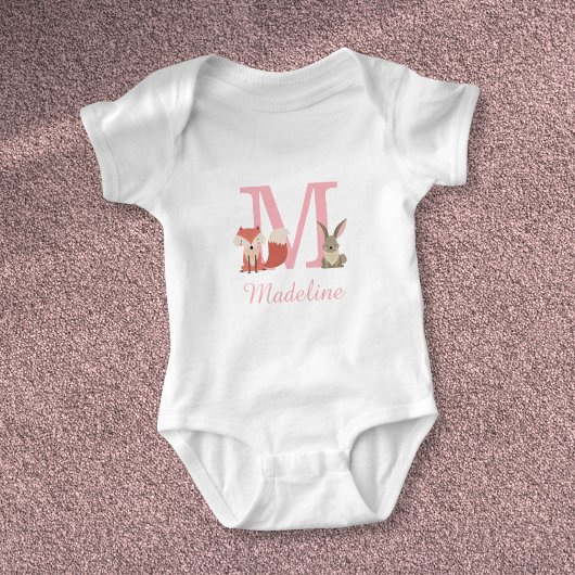 Body Animaux mignons de la forêt rose monogramme