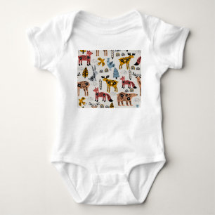 Body Animaux scandinaves, floral, motif mignon.