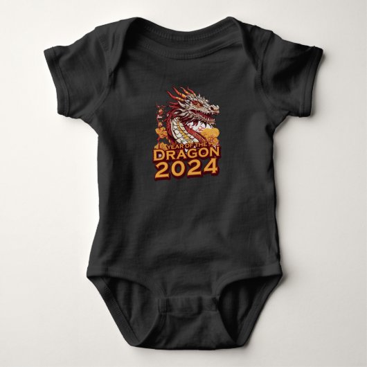 Body Année du dragon 2024 costumes de bébé noir (Devant)