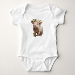 Body Aquarelle Baby Piglet avec Fleurs sur la tête