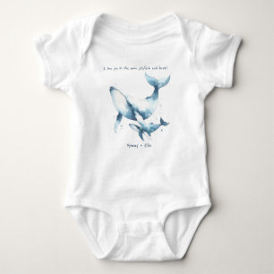 Body Aquarelle Baleine Mère Bébé Veau Bleu Personnalise