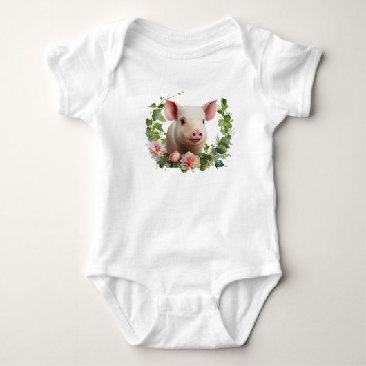 Body Aquarelle Bébé Cochon (Piglet) Fleur Wreath (Devant)