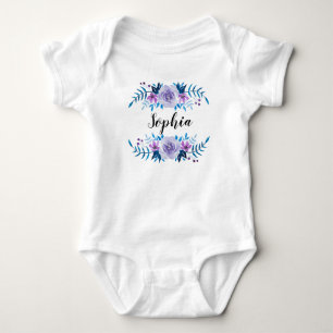 Body Aquarelle bleu violet couronne florale Texte perso